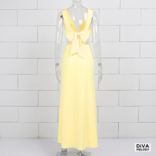 Deep V-Neck Hollow Out Maxi Dress