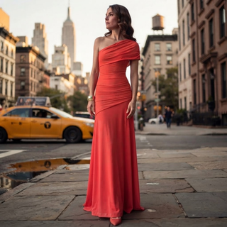 Elegant One-Shoulder Ruched Maxi Dress