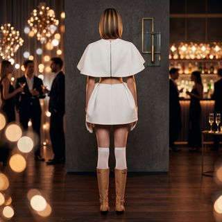 White Cape Collar Two Piece Mini Skirt Set