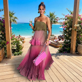 Ombre Pleated Spaghetti Strap Midi Dress