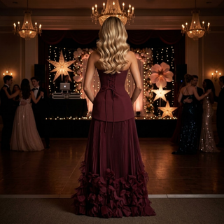 Strapless Corset Pleated Evening Gown