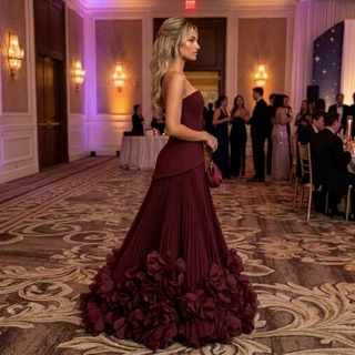Strapless Corset Pleated Evening Gown