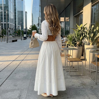 Collared Crop Top and Maxi Skirt Two-Piece Set