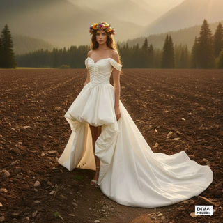 Off-Shoulder High-Low Corset Wedding Dress