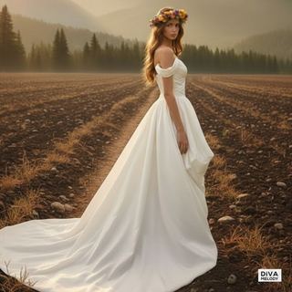 Off-Shoulder High-Low Corset Wedding Dress