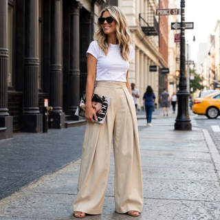High Waisted Pleated Baggy Wide Leg Pants
