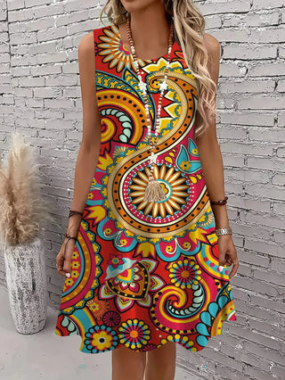 Sleeveless Abstract Geometric Prints Summer Dress