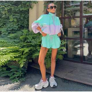 Pastel Colorblock Zip-Up Windbreaker and Shorts Set