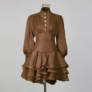 Elegant Long Sleeve Ruched Ruffle Mini Dress