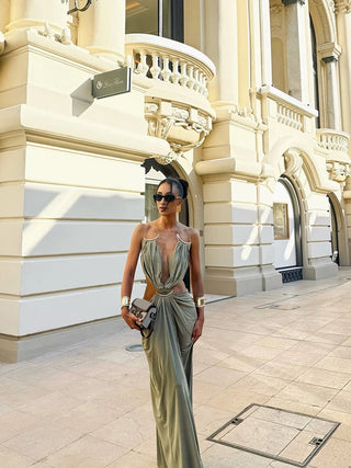 Sage Green Cutout Backless Maxi Dress