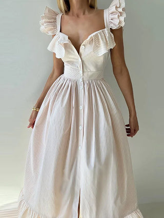 Striped Flounce Halter A-Line Dress