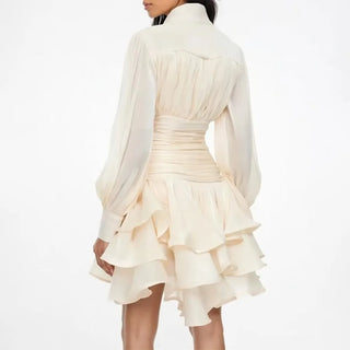 Elegant Long Sleeve Ruched Ruffle Mini Dress