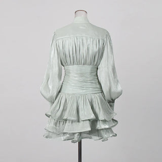 Elegant Long Sleeve Ruched Ruffle Mini Dress