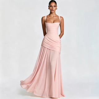 Elegant Square Neck Asymmetrical Ruched Evening Gown