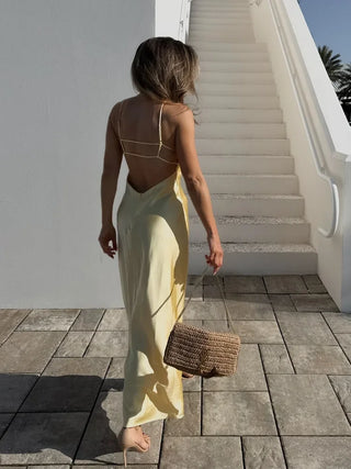 Elegant Satin V-Neck Backless Maxi Dress