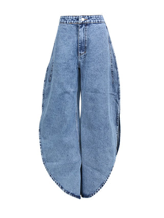 Y2K Inspired Denim Peplum Top and Wide Leg Jeans Set