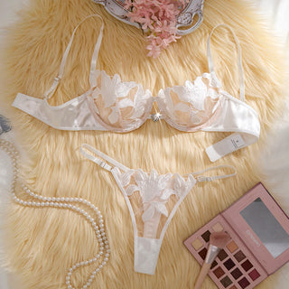 Embroidered Floral Mesh and Satin Intimate Set