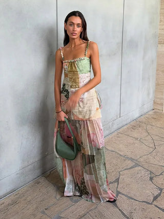 Floral Beaded Two Piece Maxi Dress