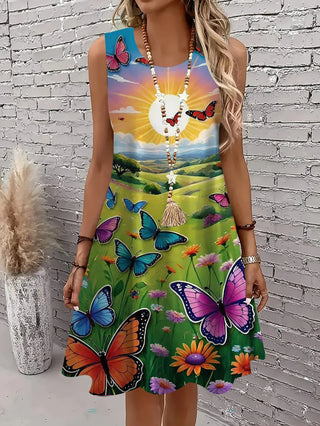 Sleeveless Abstract Geometric Prints Summer Dress