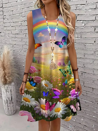 Sleeveless Abstract Geometric Prints Summer Dress