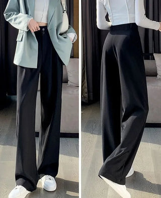 Wide Leg High Waist Black Gray Suit Trousers