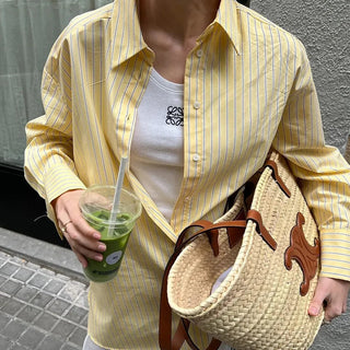 Thin Collar Top Vintage Striped Shirt
