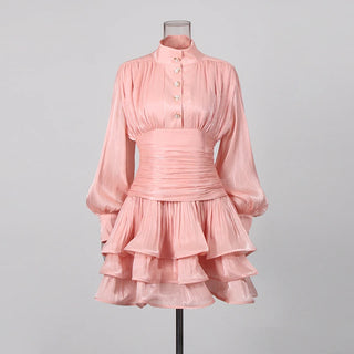 Elegant Long Sleeve Ruched Ruffle Mini Dress