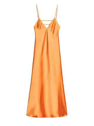 Elegant Satin V-Neck Backless Maxi Dress