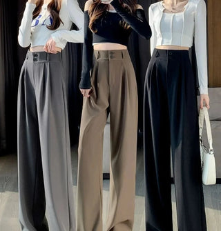 Wide Leg High Waist Black Gray Suit Trousers