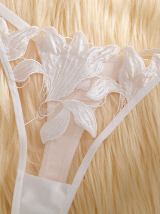 Embroidered Floral Mesh and Satin Intimate Set