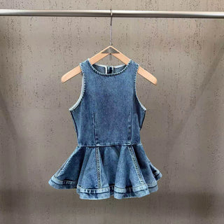 Y2K Inspired Denim Peplum Top and Wide Leg Jeans Set
