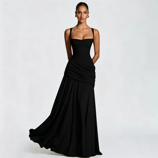 Elegant Square Neck Asymmetrical Ruched Evening Gown