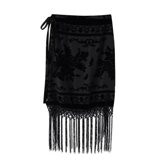 Asymmetric Blazer and Burnout Floral Fringe Skirt Set