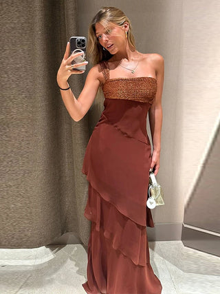 Strapless Layered Chiffon Ankle-Length Dress