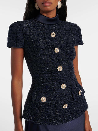 Textured Tweed Peplum Top and Satin Maxi Skirt Set