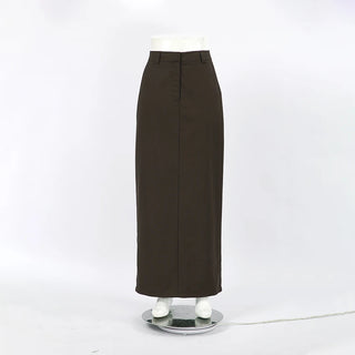 Chic High Waist Split Long Gray Brown Zipper Skirts