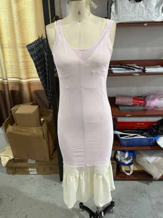 Elegant Contrast Trim Sheer Overlay Midi Dress