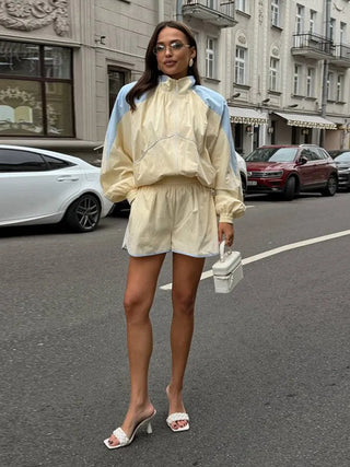Pastel Colorblock Zip-Up Windbreaker and Shorts Set