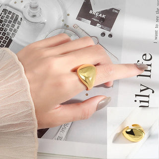 Glossy Wide Version Exaggerated Metal Adjustable Rings - Diva Melody