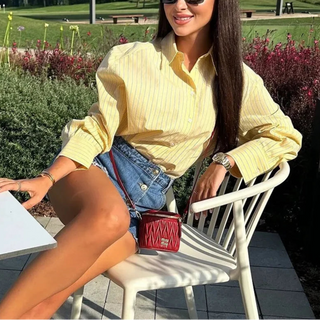 Thin Collar Top Vintage Striped Shirt