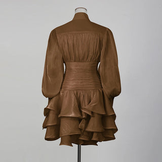 Elegant Long Sleeve Ruched Ruffle Mini Dress