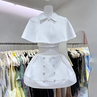 White Cape Collar Two Piece Mini Skirt Set