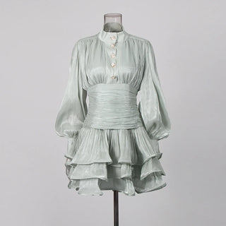 Elegant Long Sleeve Ruched Ruffle Mini Dress