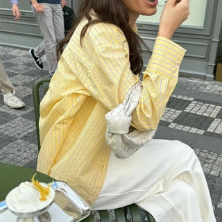 Thin Collar Top Vintage Striped Shirt