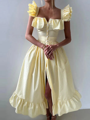 petite striped flounce maxi halter dress Halter Striped Maxi Dress In WHITE AND BLACK