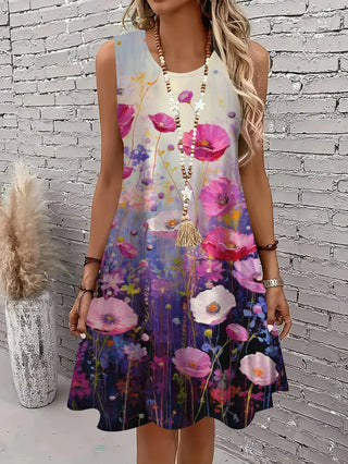 Sleeveless Abstract Geometric Prints Summer Dress
