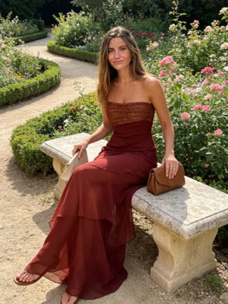 Strapless Layered Chiffon Ankle-Length Dress