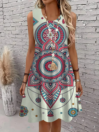 Sleeveless Abstract Geometric Prints Summer Dress
