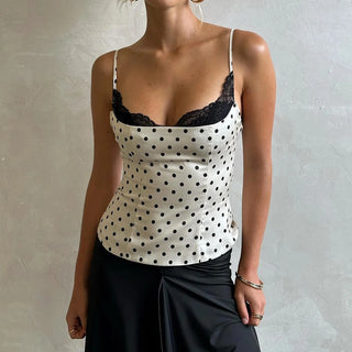 Contrast Lace Polka Dot Tailored Camisole