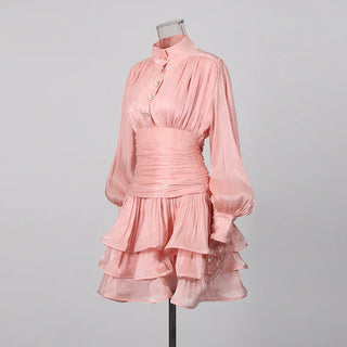 Elegant Long Sleeve Ruched Ruffle Mini Dress